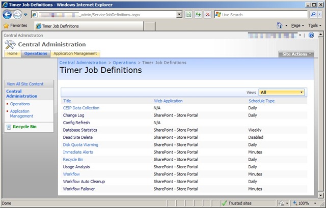 Application server administration service timer job status failed